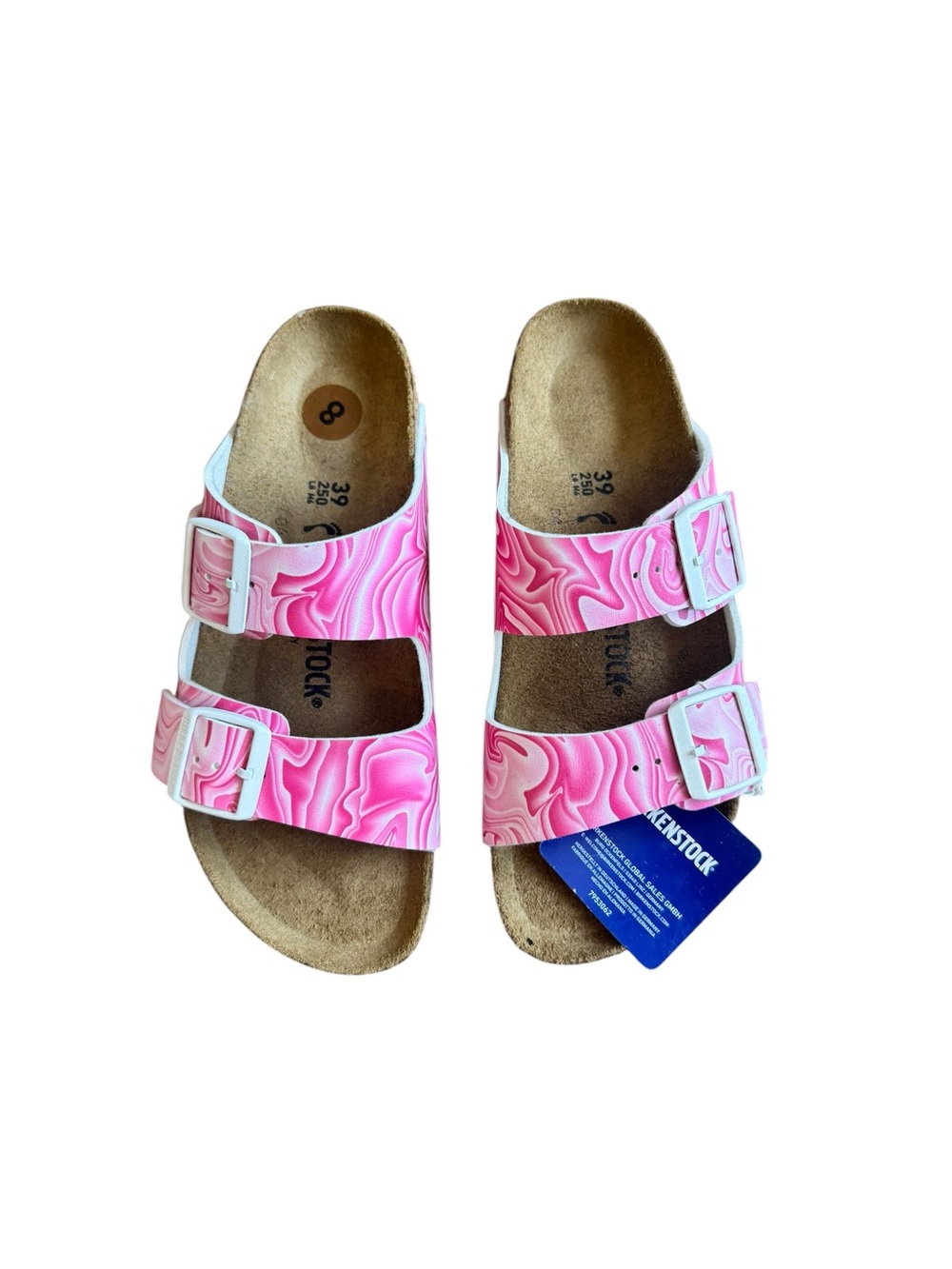 Birkenstock Kids Arizona Pink Marble Two-Strip Sandal - Picture 6 of 7